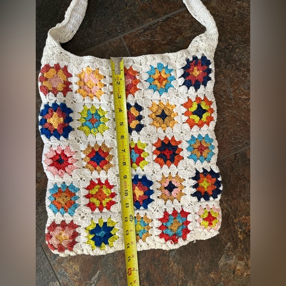 Granny square crochet flower pattern patchwork boho hippie lined bag/purse - Picture 9 of 11